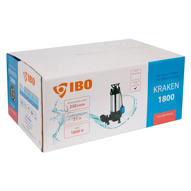 Pompa apa murdara cu tocator IBO Dambat KRAKEN 1800 400V, 1800W, debit 233 l/min, H refulare 23m, submersibila