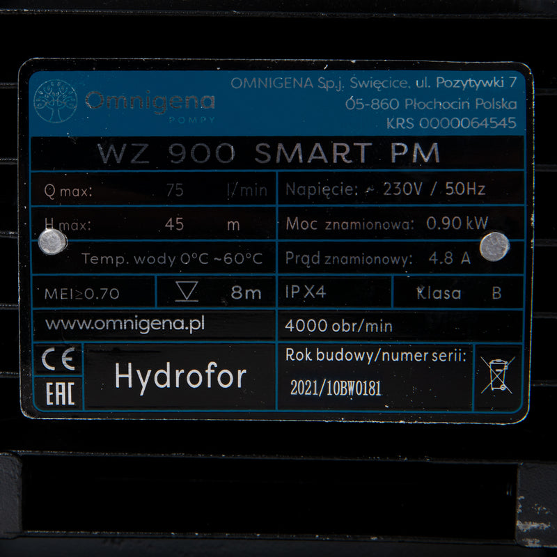 Hidrofor Omnigena WZ 900 SMART PM, 0.9kW, debit maxim 75l/min, inaltime refulare 45m, , racordare teava 1 tol