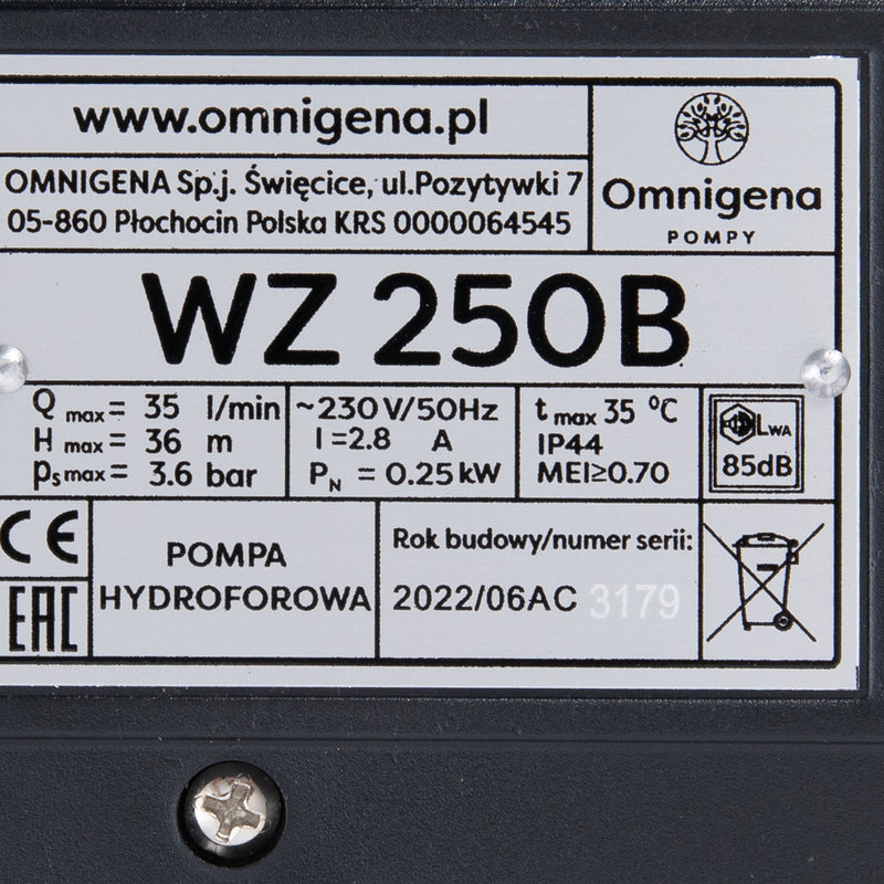 Pompa de suprafata Omnigena WZ 250B, 230V, 0.25kW, 35l/min, H refulare 36m