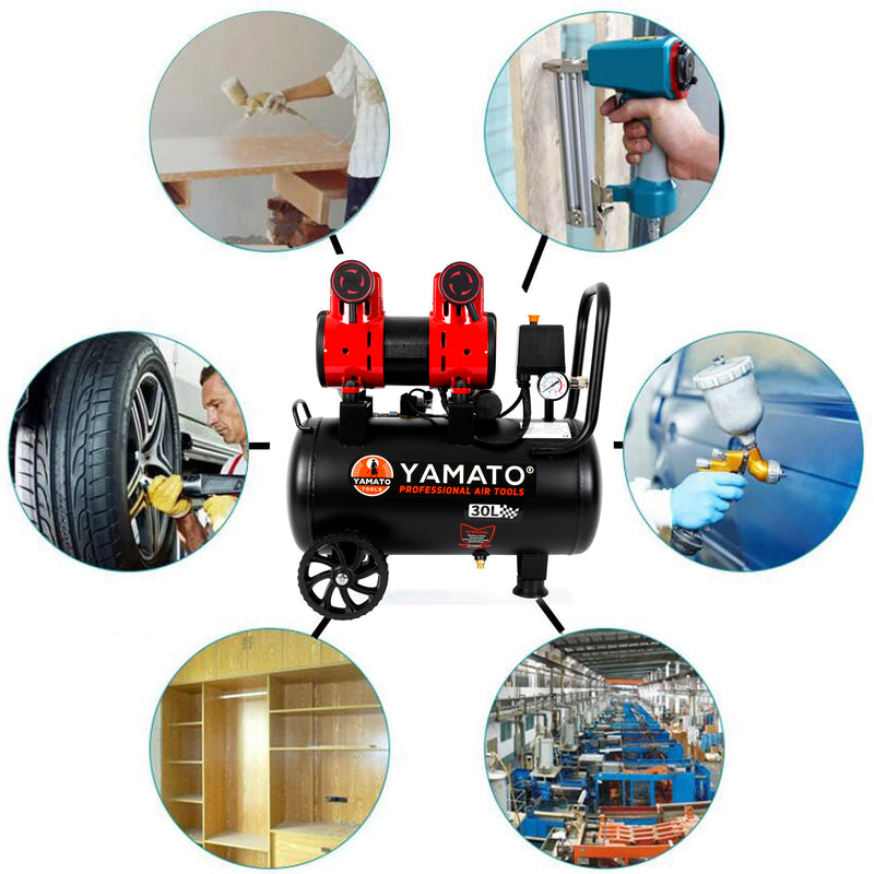 Compresor aer fara ulei Yamato XCP-30S, 30L, 2Cp, 1500W, 8Bar, 180L/min, silentios, profesional