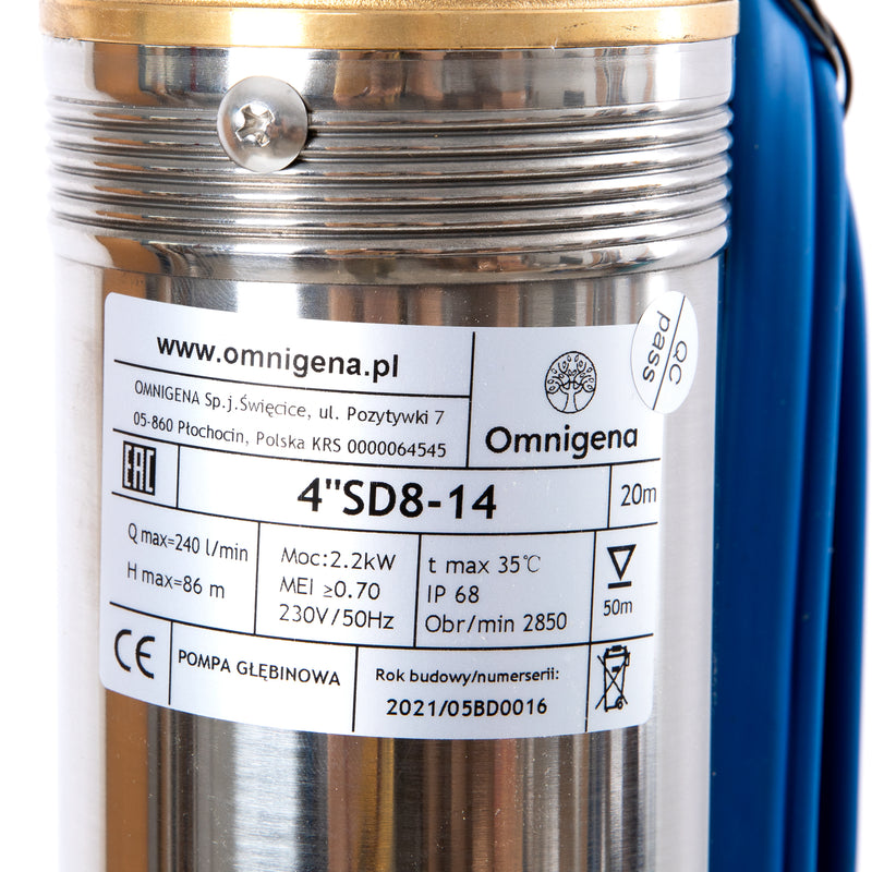 Pompa submersibila Omnigena 4SD 8-14, 230V, 2.2kW, debit 240l/min, H refulare 86m