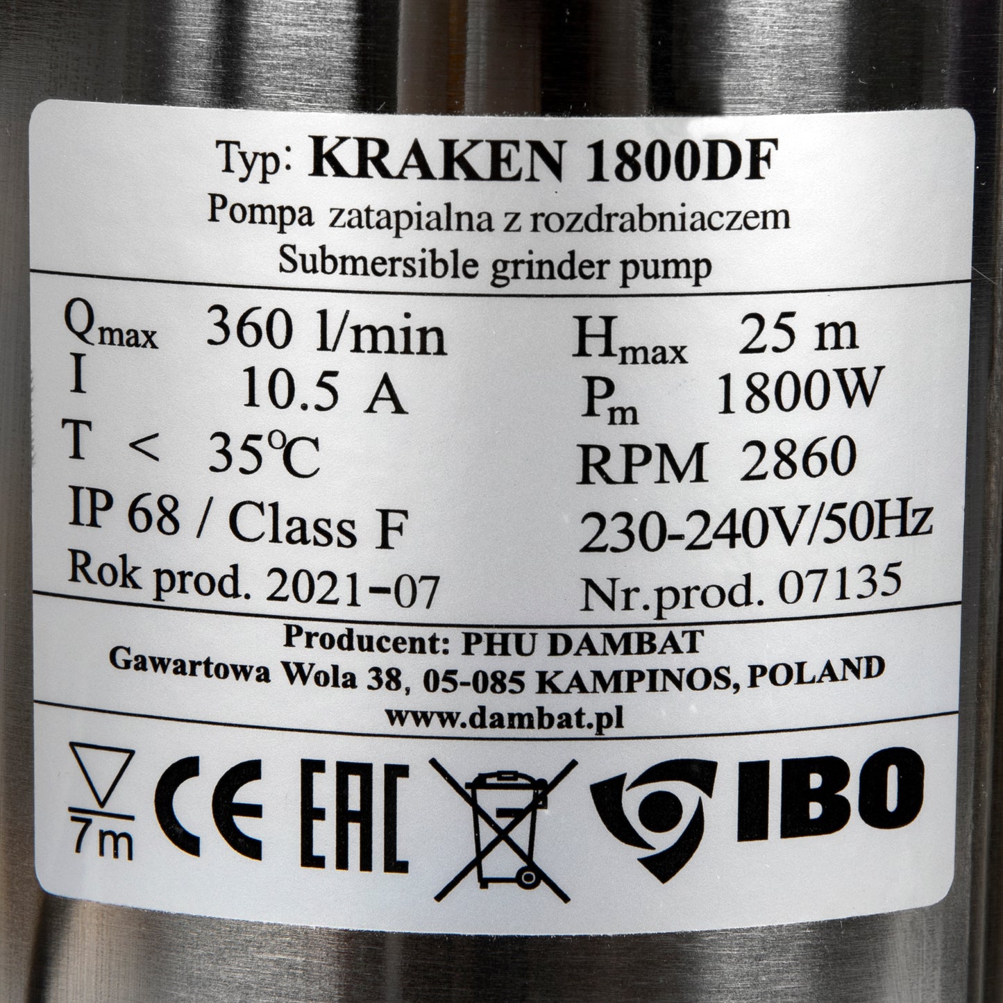 Pompa apa murdara cu tocator IBO Dambat KRAKEN 1800DF, 1800W, debit 350 l/min, H refulare 25m, submersibila