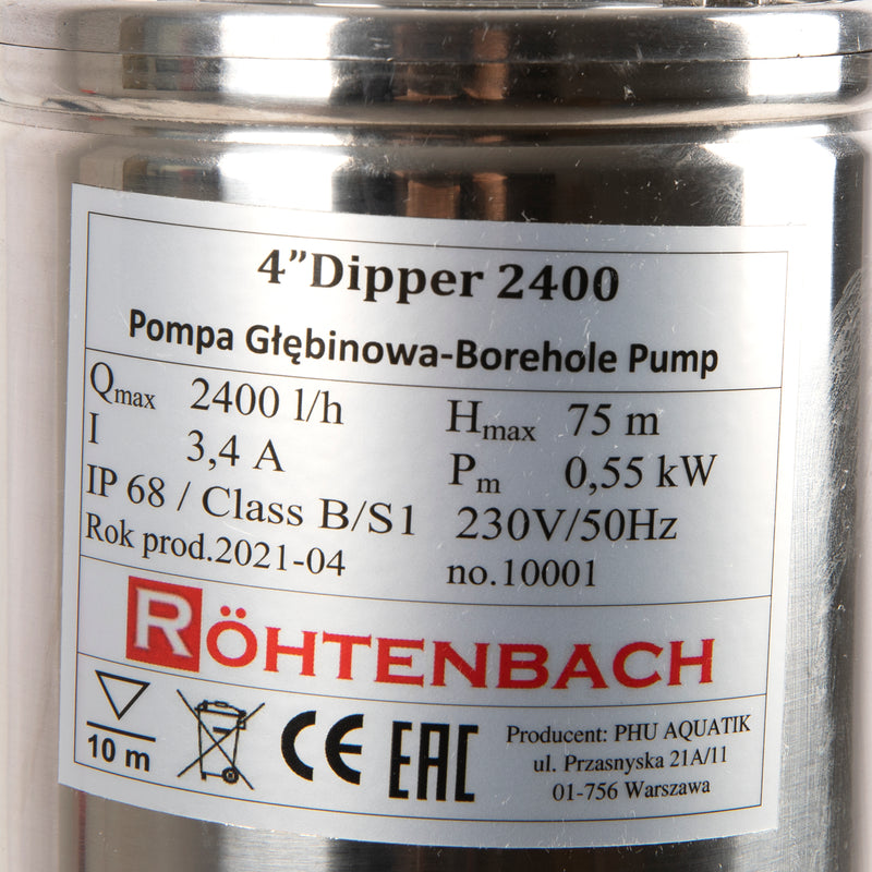 Pompa submersibila Rohtenbah QGD Dipper 2400, 0.55 kW, debit 40 l/min, H refulare 75m, cablu 15m