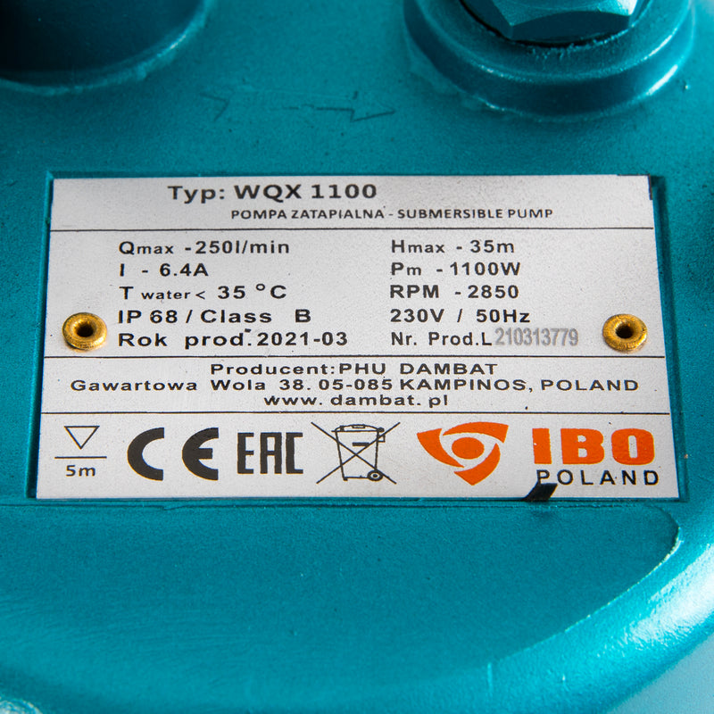 Pompa apa murdara/curata IBO Dambat WQX 1100, 1100W, 250 l/min, H refulare 35m, rezistenta nisip