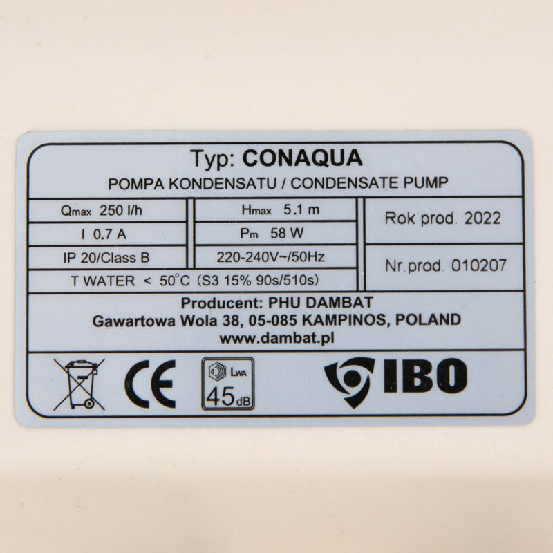 Pompa pentru condens IBO Dambat Conaqua, 58W, 4.16l/min, rezervor 1.7l
