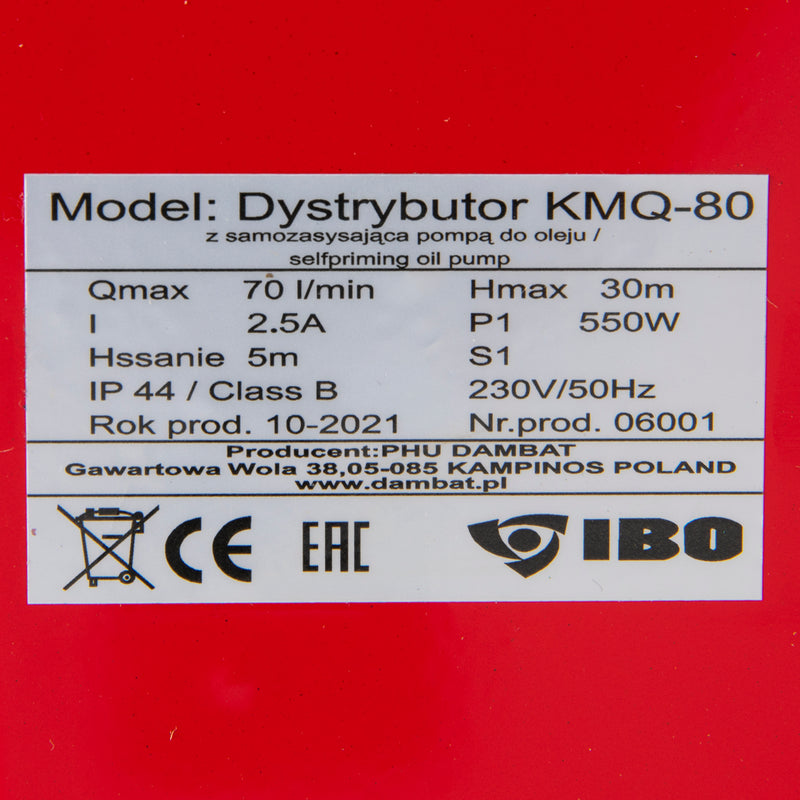 Pompa transfer motorina Einbach Dystrybutor KMQ-80, 550W, 70l/min, pentru combustibili