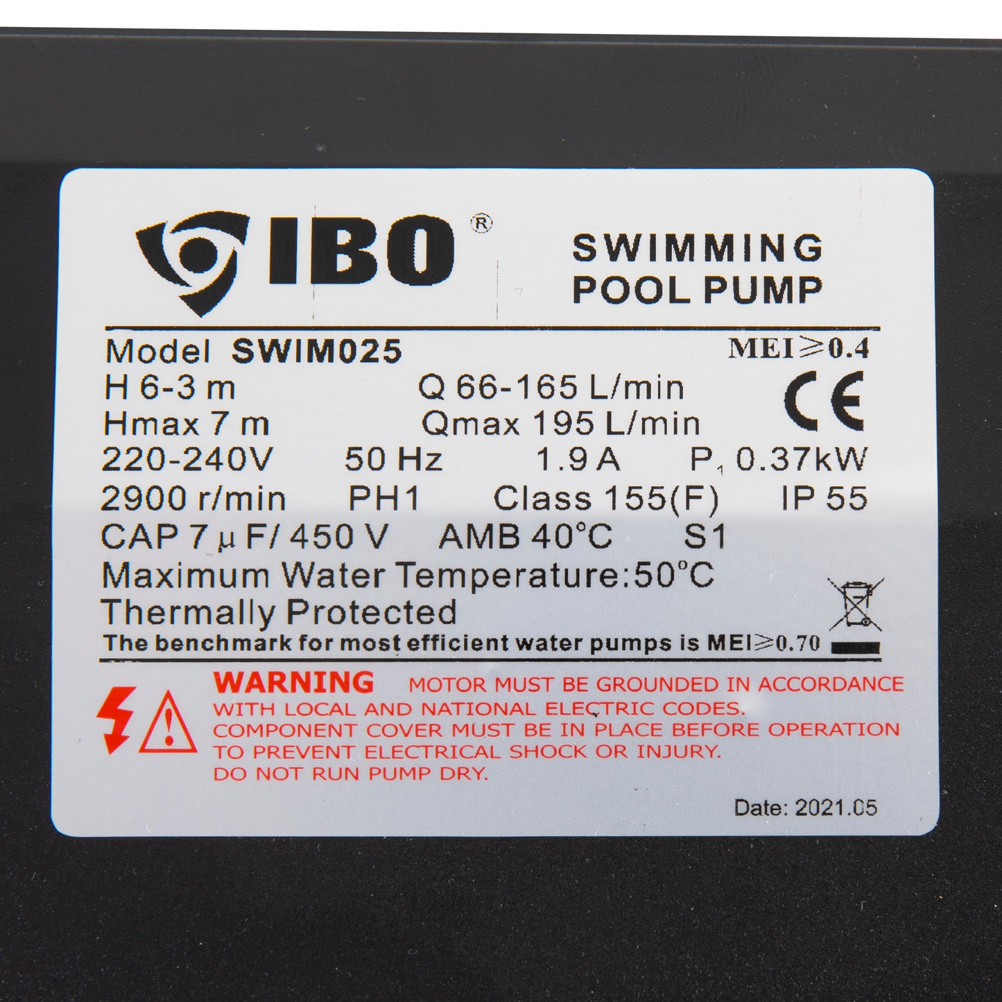 Pompa piscina IBO Dambat SWIM-025, 0.37 kW, 11700l/ora, refulare 7 m