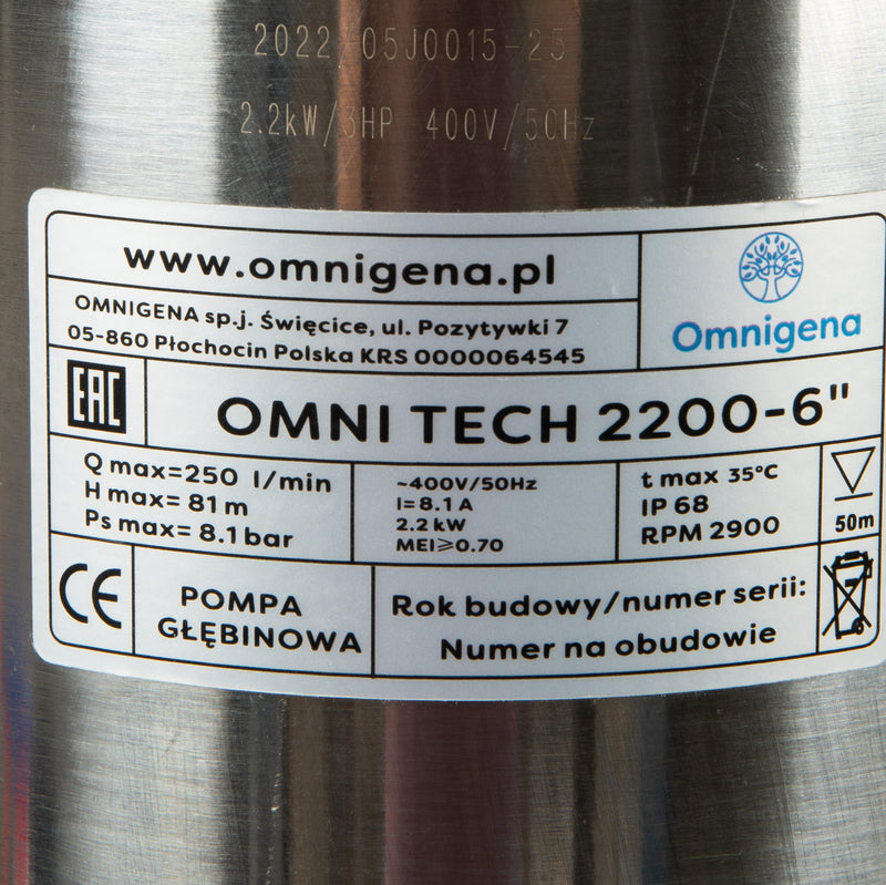 Pompa submersibila Omnigena OMNITECH 2200-6, 400V, 2.2kW, debit 250l/min, H refulare 81m