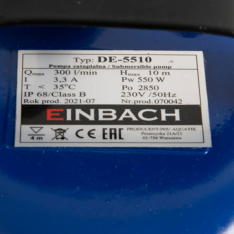 Pompa apa murdara Einbach DE-5510, 550W, 300 l/min, submersibila