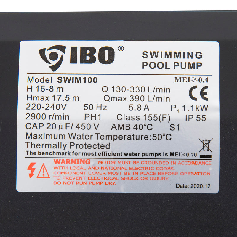 Pompa piscina IBO Dambat SWIM-100, 1.1 kW, 23400l/ora, refulare 17.5 m