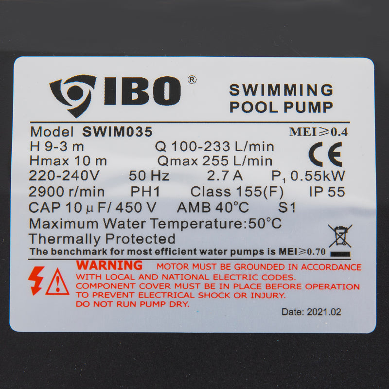 Pompa piscina IBO Dambat SWIM-035, 0.50 kW, 15300l/ora, refulare 10 m
