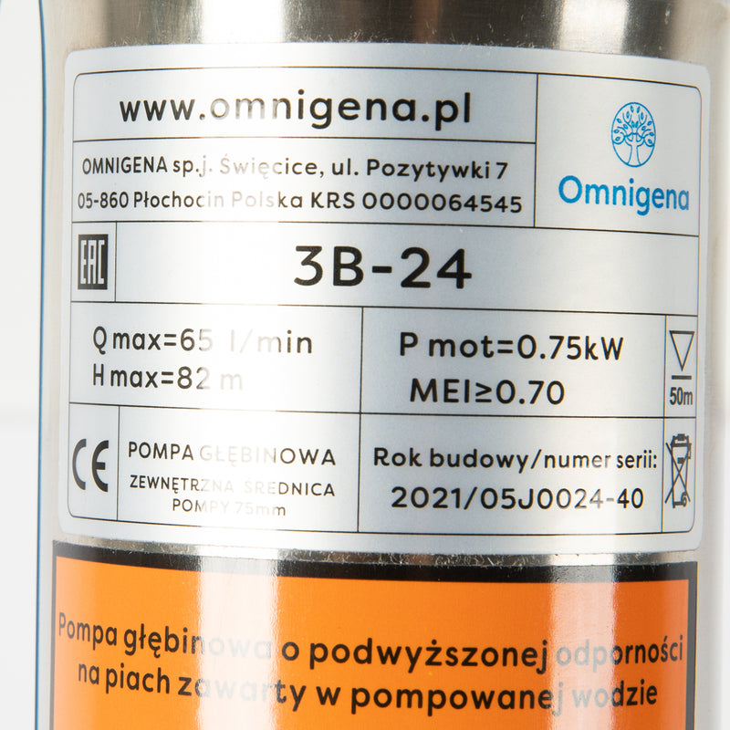 Pompa submersibila Omnigena 3B24, 230V, 0.75W, debit 65l/min, H refulare 82m