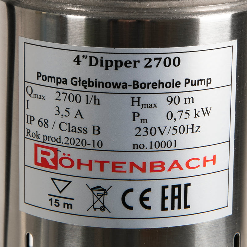 Pompa submersibila Rohtenbach 2700, fara flotor, 0.75 KW, debit 2700l/h, H.refulare 90m