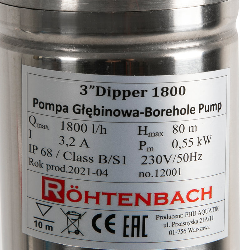 Pompa submersibila Rohtenbach Dipper 1800, fara flotor, 0.55 KW, debit 1800l/h, H.refulare 80m
