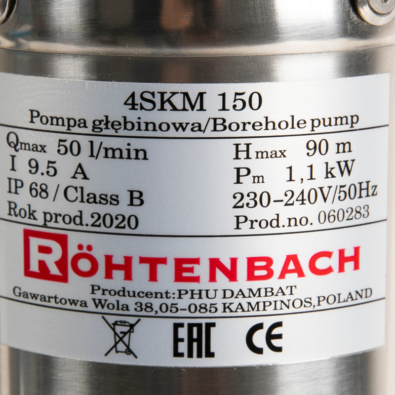 Pompa submersibila Rohtenbach 4SKM 150, 1100W, 50 l/min, inaltime refulare 90m