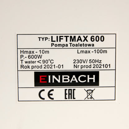 Pompa cu tocator WC Einbach Liftmax 600, 600W, 240 l/min