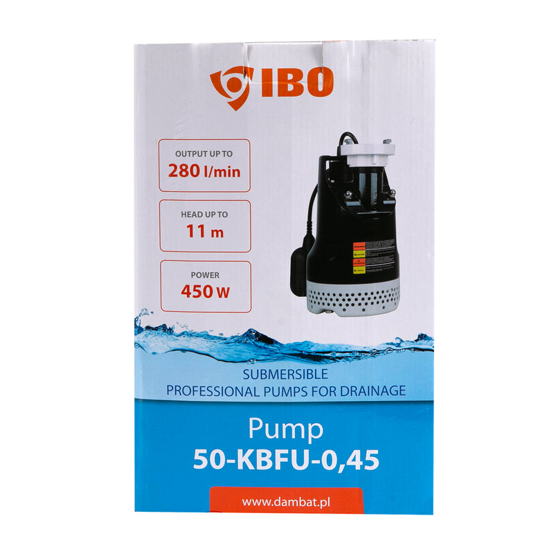 Pompa apa murdara profesionala pentru apa cu noroi / namol IBO Dambat 50-KBFU-0,45, 0.45 kW, 280l/min, 230V, H refulare 11m