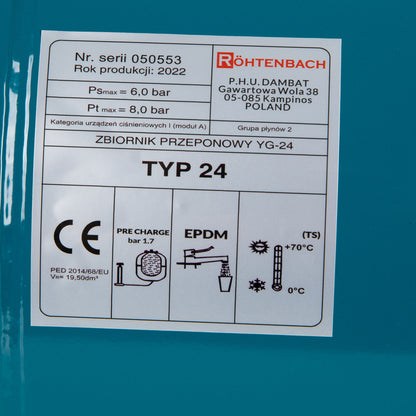 Vas expansiune Rohtenbach, 24 litri, orizontal cu diafragma, pentru apa calda si rece