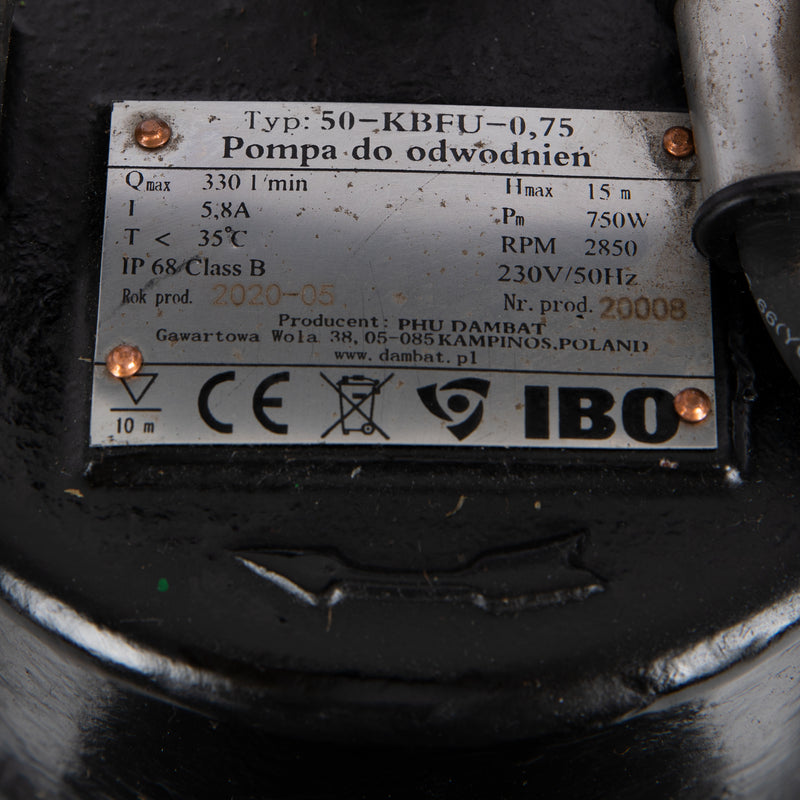 Pompa apa murdara profesionala pentru apa cu noroi / namol IBO Dambat 50-KBFU-0,75, 0.75 kW, 330l/min, 230V, H refulare 15m