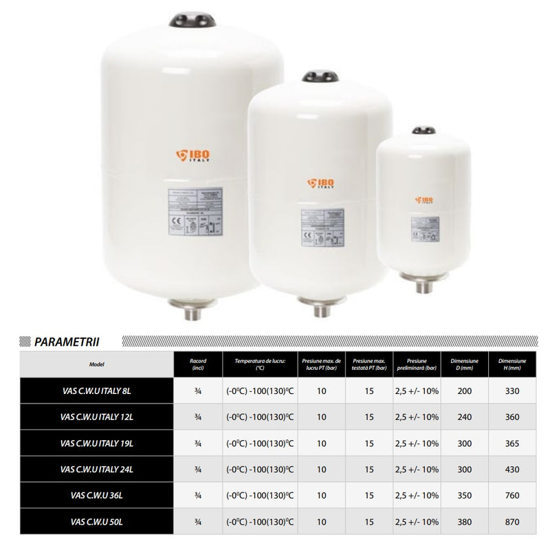 Vas expansiune IBO Dambat Italy, 19 litri, vertical cu diafragma, pentru apa calda si rece