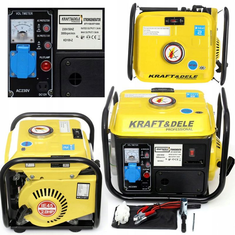 Generator curent Kraft&Dele KD109Z 1200W, 230V, 2CP, 2 timpi, Accesorii incluse