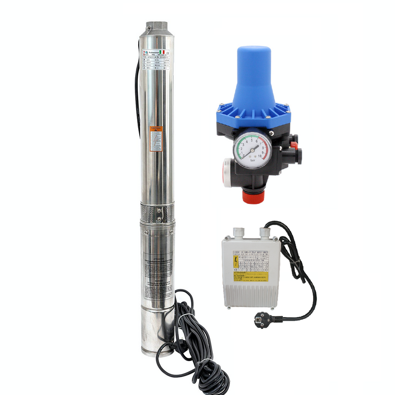 Kit hidrofor electronic cu pompa submersibila Zinith Italiy 3STM122, 1.25 Kw, refulare 140m, Presostat electronic automat LPC-3