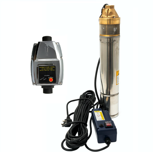 Kit Hidrofor electronic cu pompa submersibila Alpin Profi 4SKM-100, 0.75 Kw, refulare 55m si Presostat electronic automat LPC-4