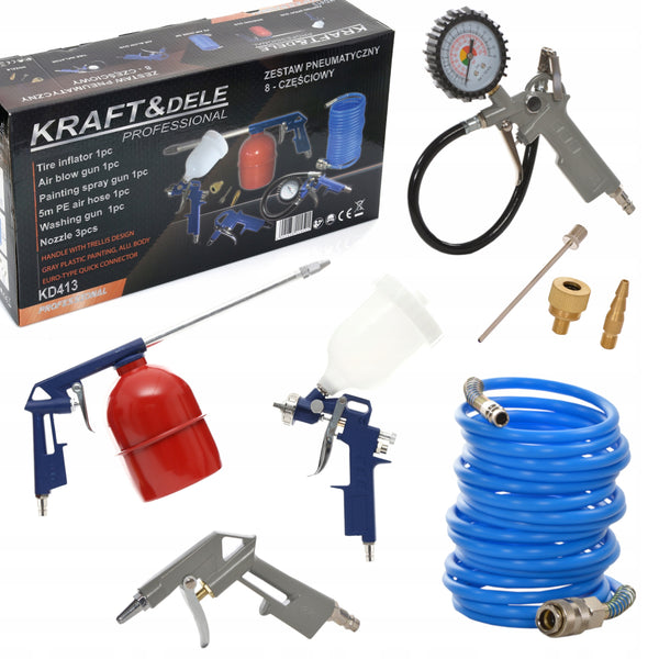 Kit 8 accesorii compresor Kraft&Dele KD413, 1-16 Bar, furtun presiune 5m