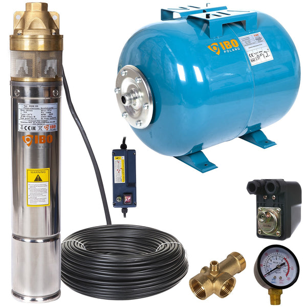 Kit hidrofor 24L cu pompa submersibila IBO Dambat 4SKM150 cu panou control, 1100W, debit 50l/min, H refulare 107m