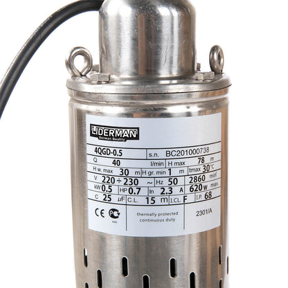 Kit Hidrofor 24L cu pompa apa submersibila 0.5KW, 78m, 2.4m3/Ora, Liderman-Maxima 4QGD-0.5, Sistem premium complet