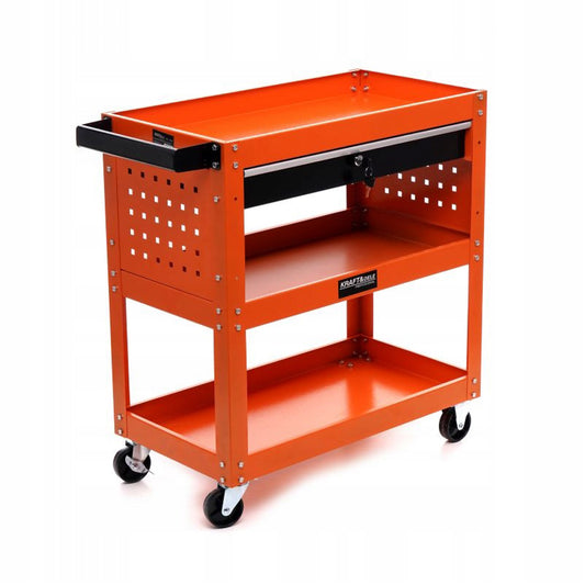 Stativ de scule de atelier cu roti Kraft&Dele KD366, 2 rafturi si sertar cu cheie