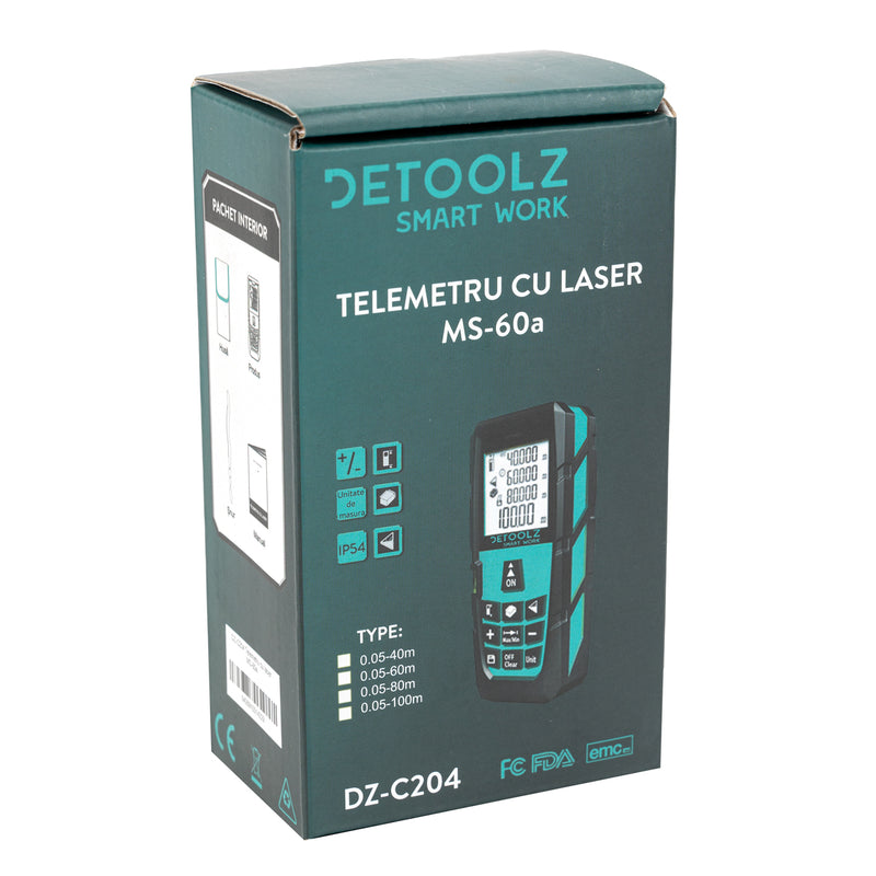 Telemetru cu laser Detoolz DZ-C204, MS-60A, 60m + husa protectie