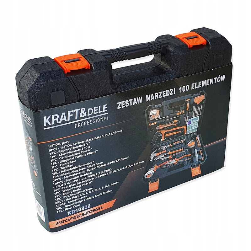 Trusa scule Kraft&Dele KD10839 100 bucati, valiza de transport inclusa