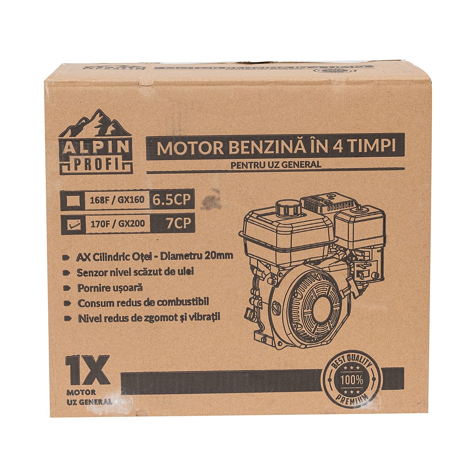 Motor motocultor / uz general Alpin Profi GX160 (168F), 6.5CP, 4 timpi, ax cilindric 20mm