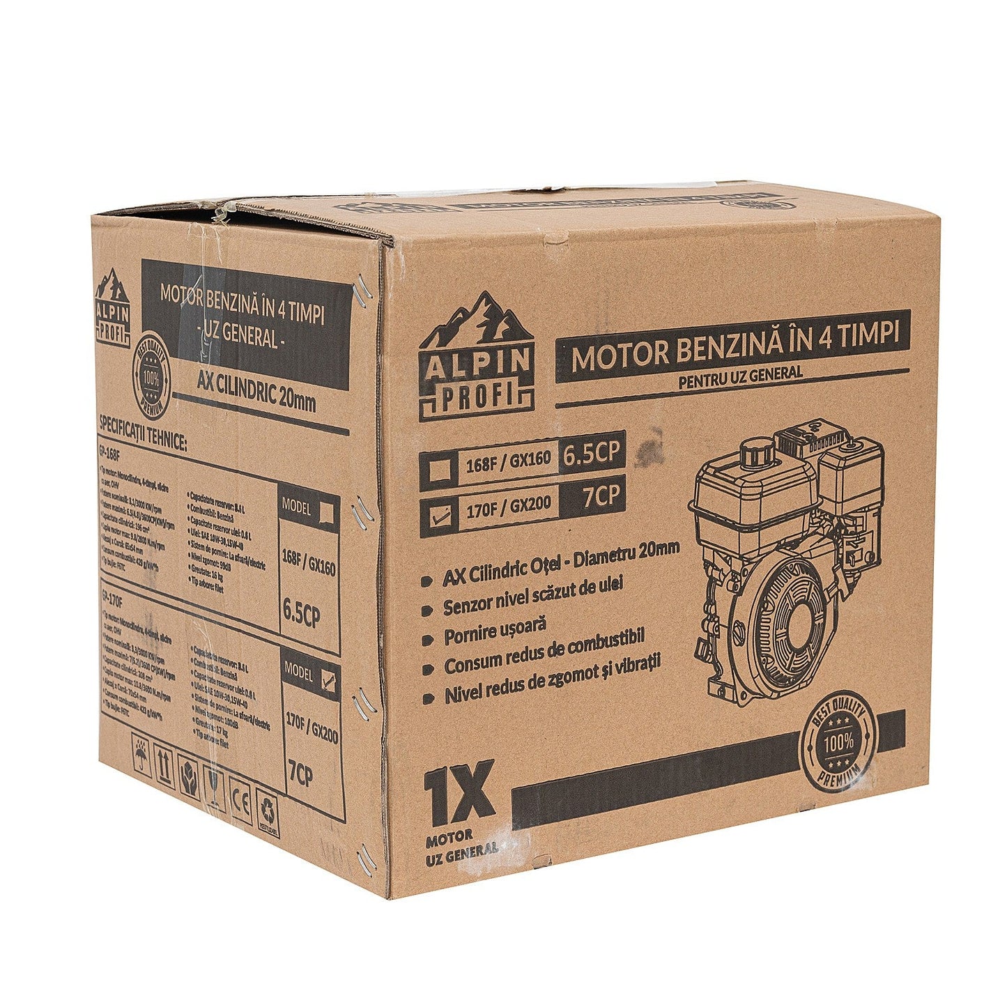 Motor motocultor / uz general Alpin Profi GX160 (168F), 6.5CP, 4 timpi, ax cilindric 20mm