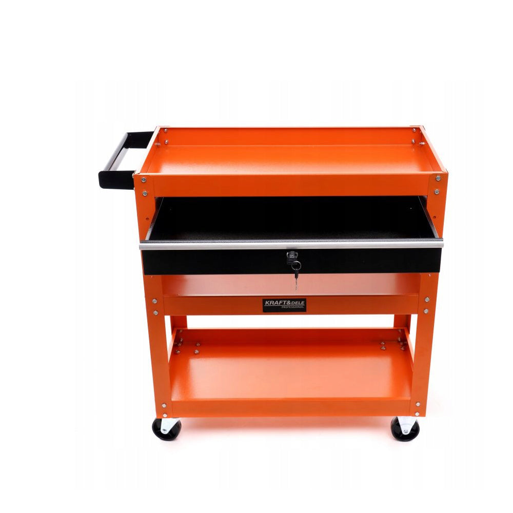 Stativ de scule de atelier cu roti Kraft&Dele KD366, 2 rafturi si sertar cu cheie