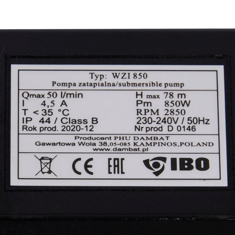 Kit hidrofor electronic IBO Dambat WZI 850, motor 0.85 Kw, H. refulare 78m si Presostat automat PC10P