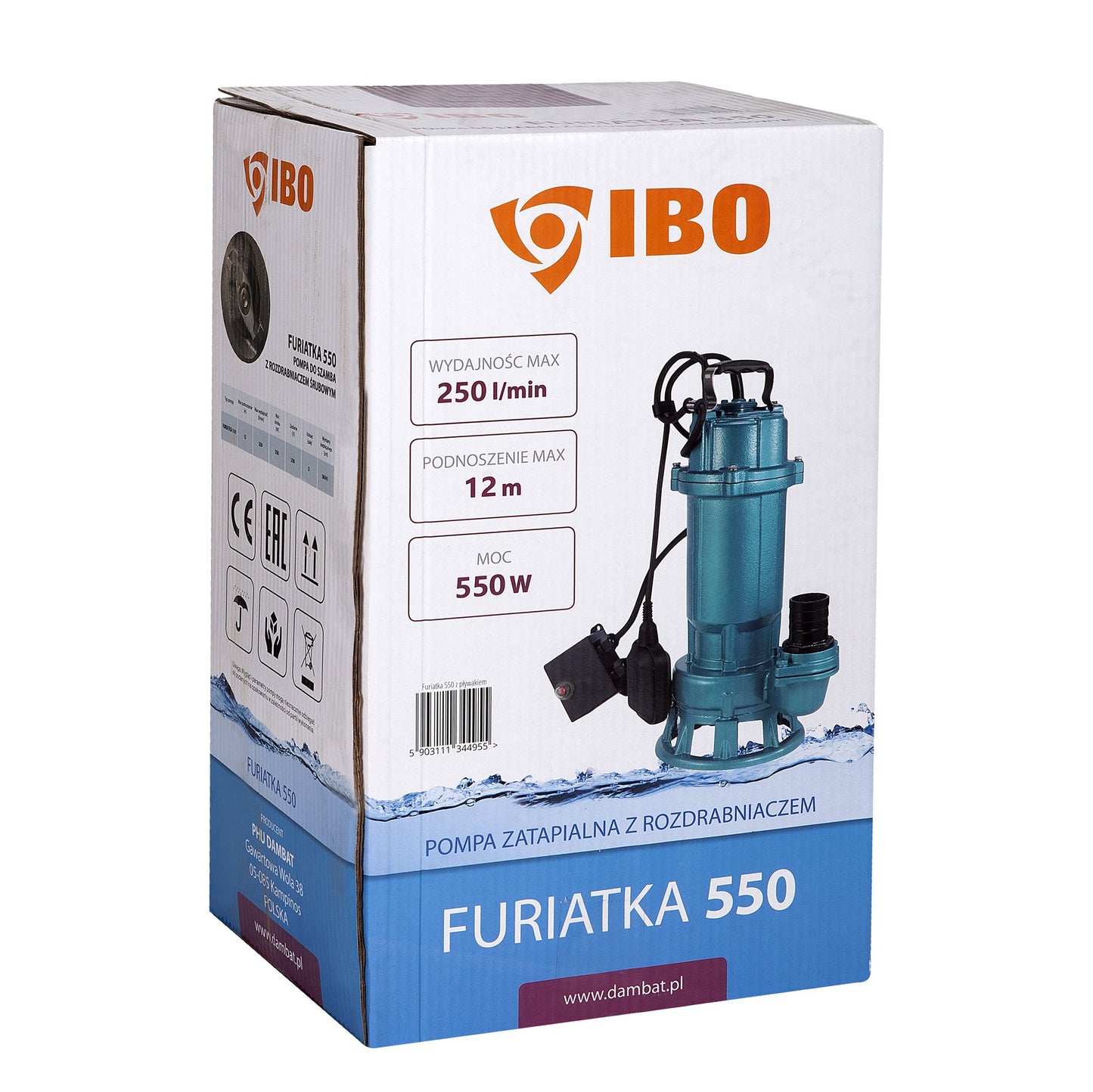 Pompa apa murdara cu tocator si ascutire IBO Dambat FURIATKA 550, 550W, 300 l/min, intrerupator cu flotor, submersibila