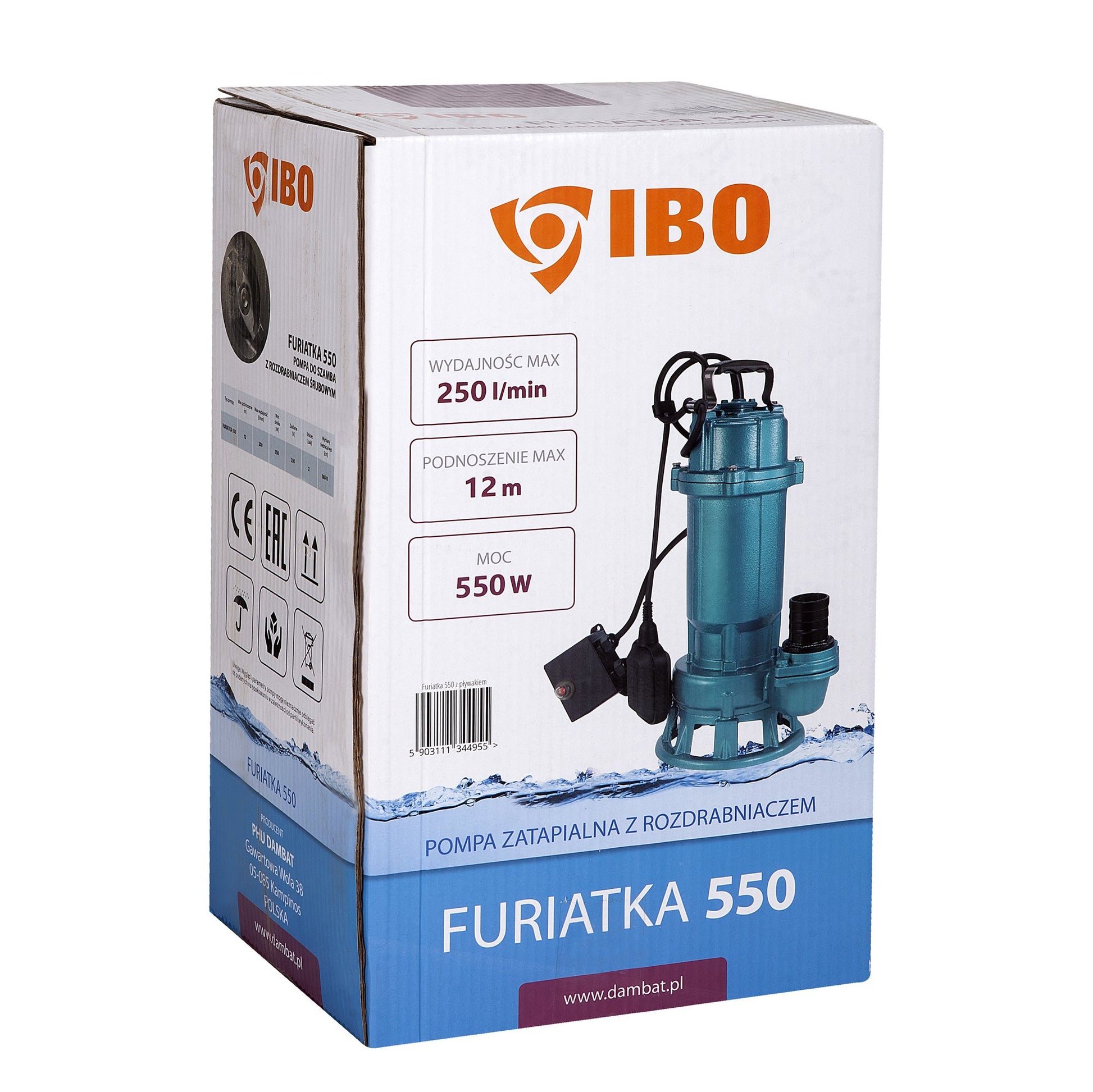 Pompa apa murdara cu tocator si ascutire IBO Dambat FURIATKA 550, 550W, 300 l/min, intrerupator cu flotor, submersibila