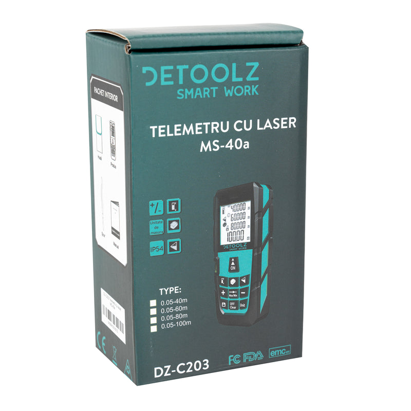 Telemetru cu laser Detoolz DZ-C203, MS-40A, 40m + husa protectie