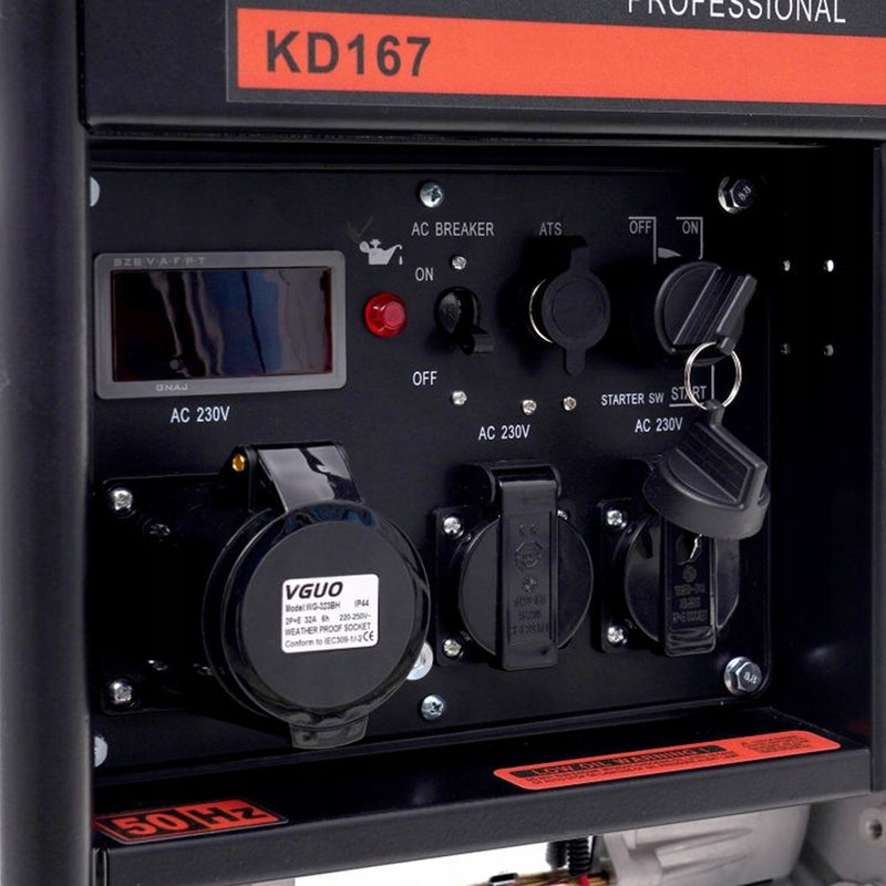 Generator curent diesel Kraft&Dele KD167, 230V, stabilizator tensiune (AVR), roti transport si pornire la cheie