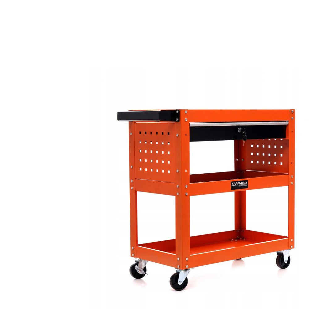 Stativ de scule de atelier cu roti Kraft&Dele KD366, 2 rafturi si sertar cu cheie