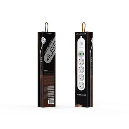 Prelungitor electric cu intrerupator Kraft&Dele KD4030 4 prize, 4 mufe USB, 2m