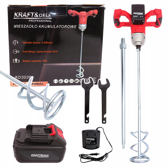 Amestecator mortar cu acumulator Kraft&Dele KD3036, Li-Ion, 20V, 800RPM