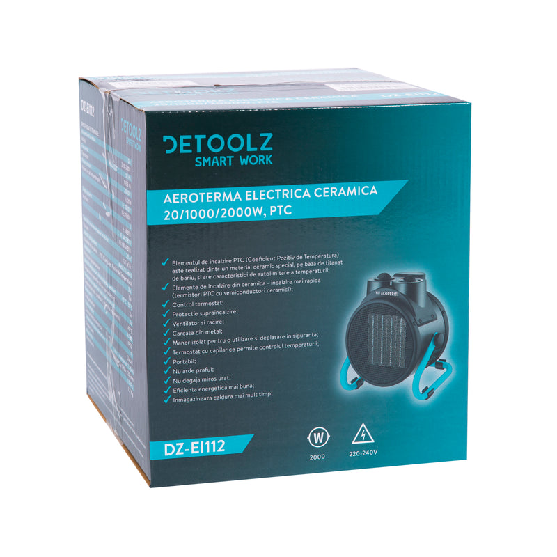 Aeroterma electrica ceramica Detoolz DZ-EI112, 20/1000/2000W PTC