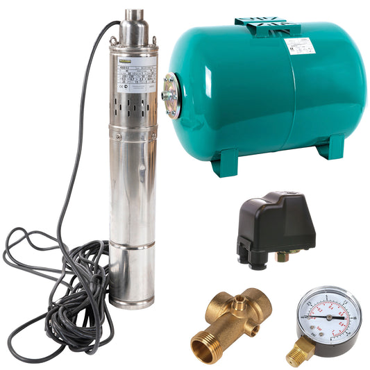 Kit Hidrofor 24L cu pompa apa submersibila 0.5KW, 78m, 2.4m3/Ora, Liderman-Maxima 4QGD-0.5, Sistem premium complet