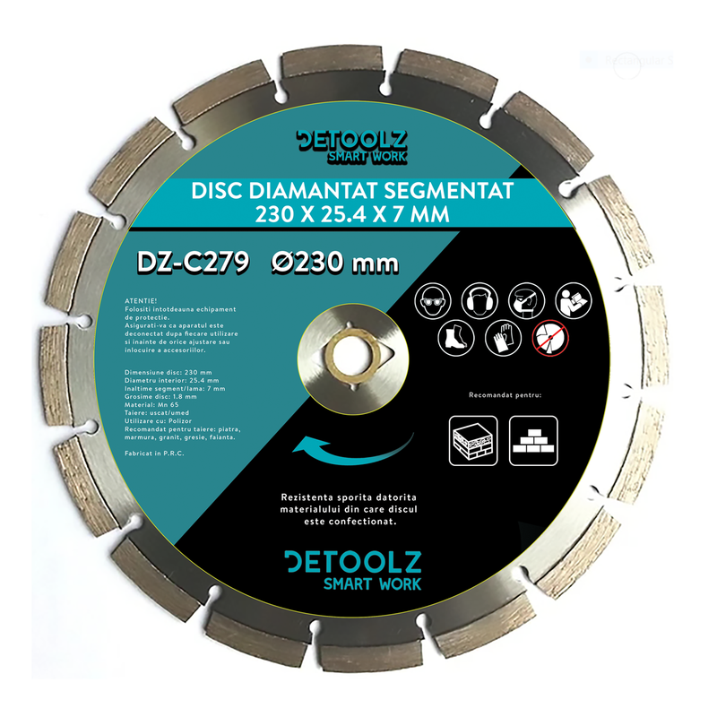 Disc diamantat segmentat Detoolz DZ-C279, 230x25.4x7mm