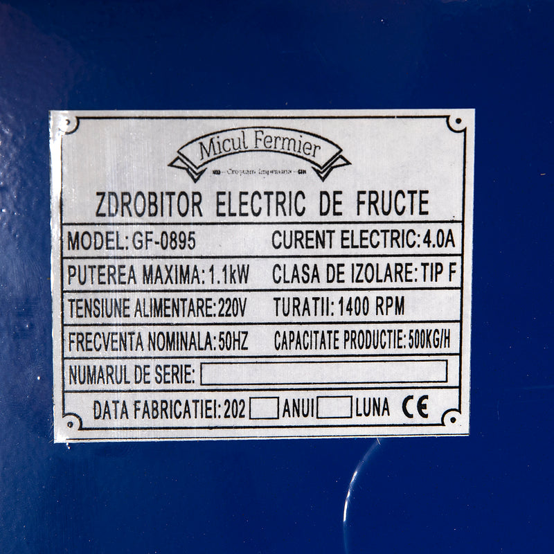 Set Zdrobitor fructe electric Micul Fermier, 500 Kg/ora + Teasc Lemn 25L