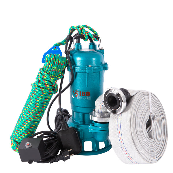 Kit Pompa apa murdara cu tocator IBO Dambat CTR 1100, 1100W, 350 l/min, 2 toli, Furtun 30m cu cuple si Cordelina 20m