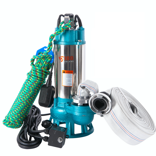 Kit Pompa apa murdara cu tocator IBO Dambat V2200, 2200W, 400 l/min, 2 toli, Furtun 30m cu cuple si Cordelina 20m